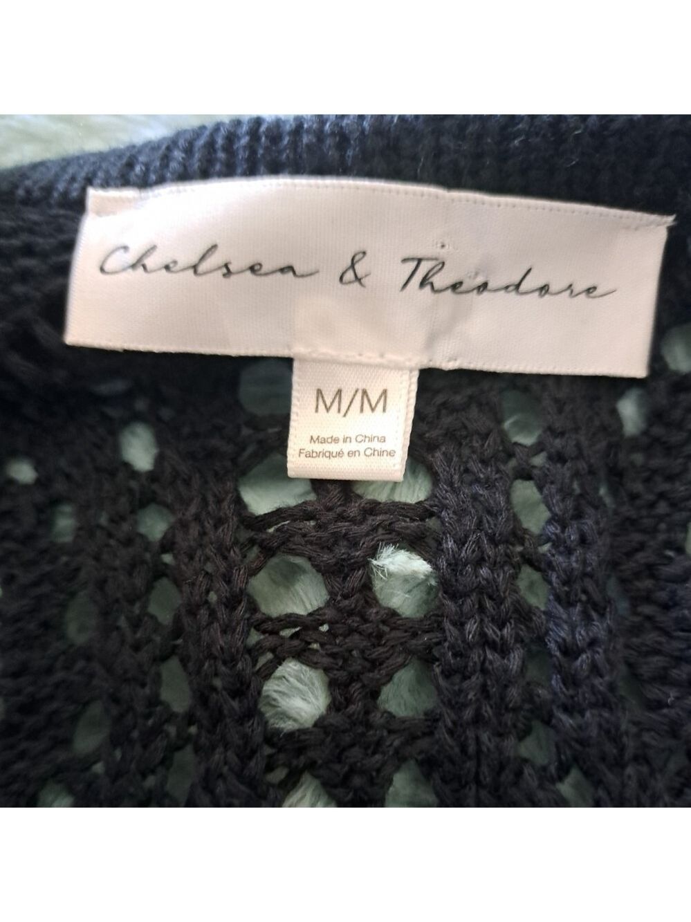 CHELSEA & THEODORE long knit duster black knit open front BOHO sleeveless Vest M - Picture 5 of 5
